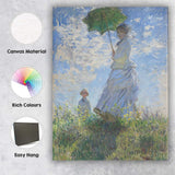 Sunlit Woman With Parasol Wildflower Meadow Impressionist Painting Canvas Wall Art Print Decor Picture Ready to Hang