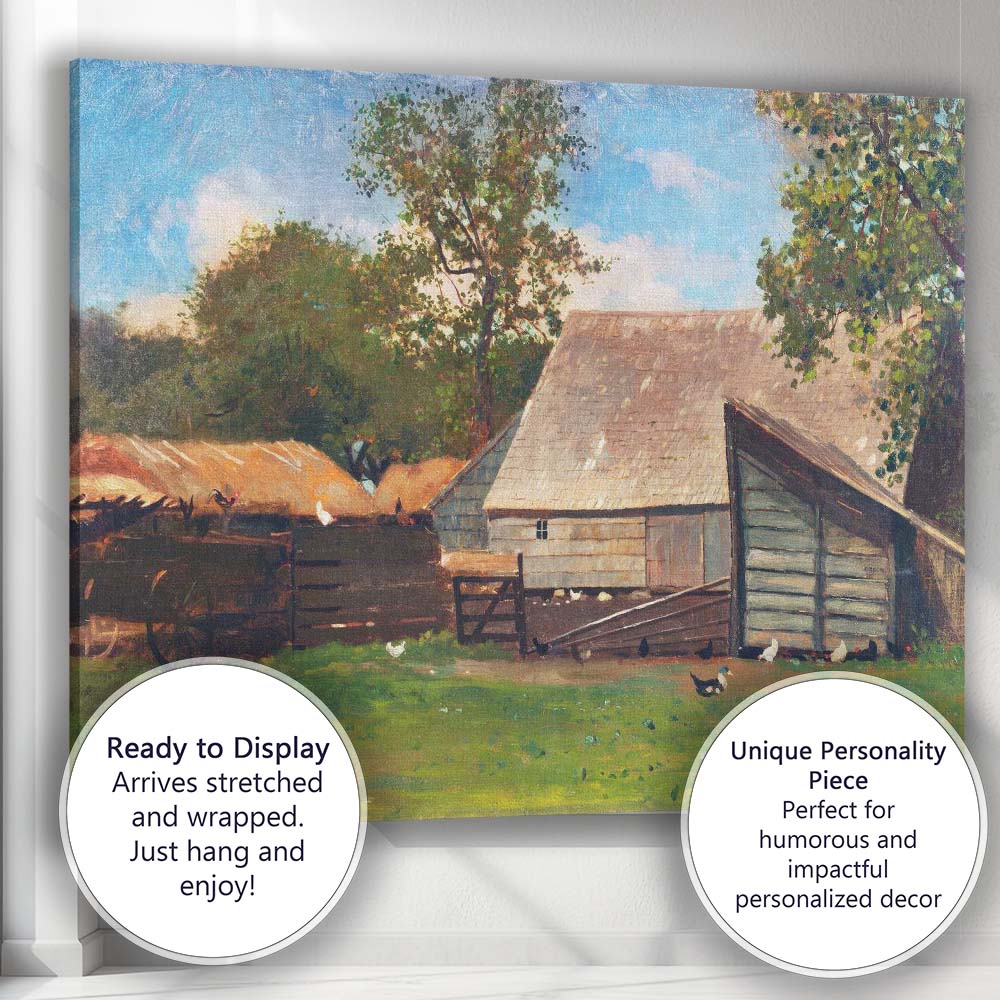 Rustic Farmyard Barn Poultry Country Homestead Painting Canvas Wall Art Print Decor Picture Ready to Hang