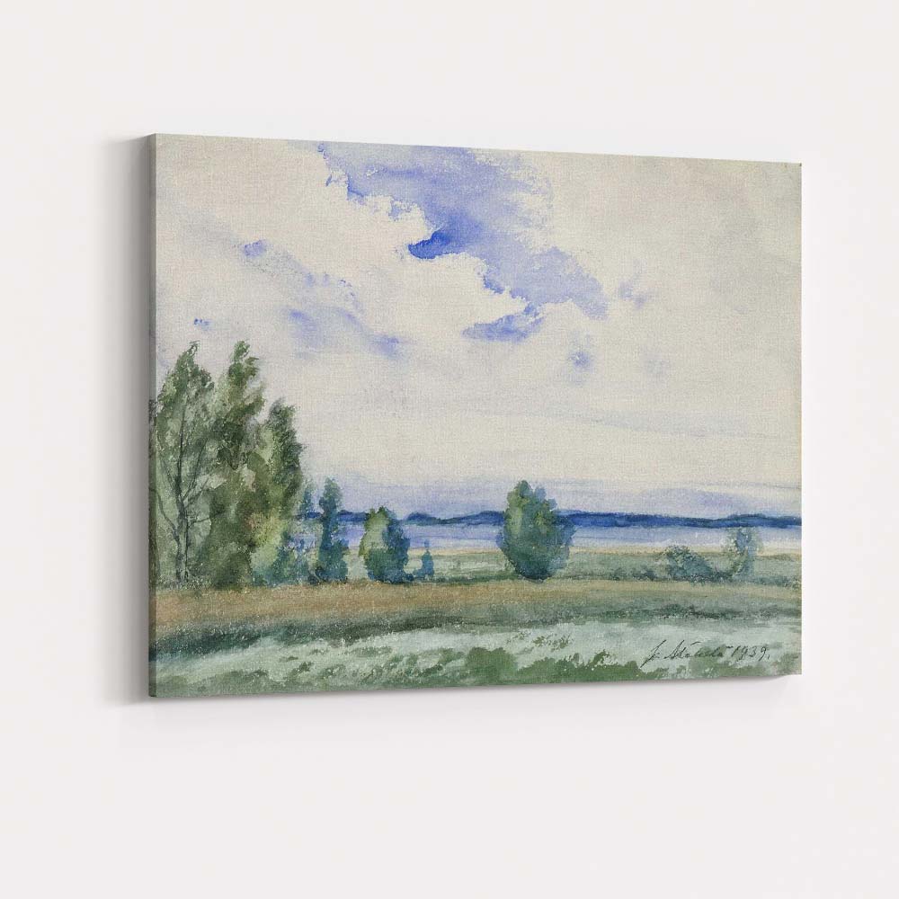 Soft Blue Watercolour Lakeside Meadow Horizon Landscape Canvas Wall Art Print Decor Picture Ready to Hang