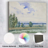 Soft Blue Watercolour Lakeside Meadow Horizon Landscape Canvas Wall Art Print Decor Picture Ready to Hang
