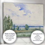Soft Blue Watercolour Lakeside Meadow Horizon Landscape Canvas Wall Art Print Decor Picture Ready to Hang