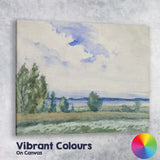 Soft Blue Watercolour Lakeside Meadow Horizon Landscape Canvas Wall Art Print Decor Picture Ready to Hang