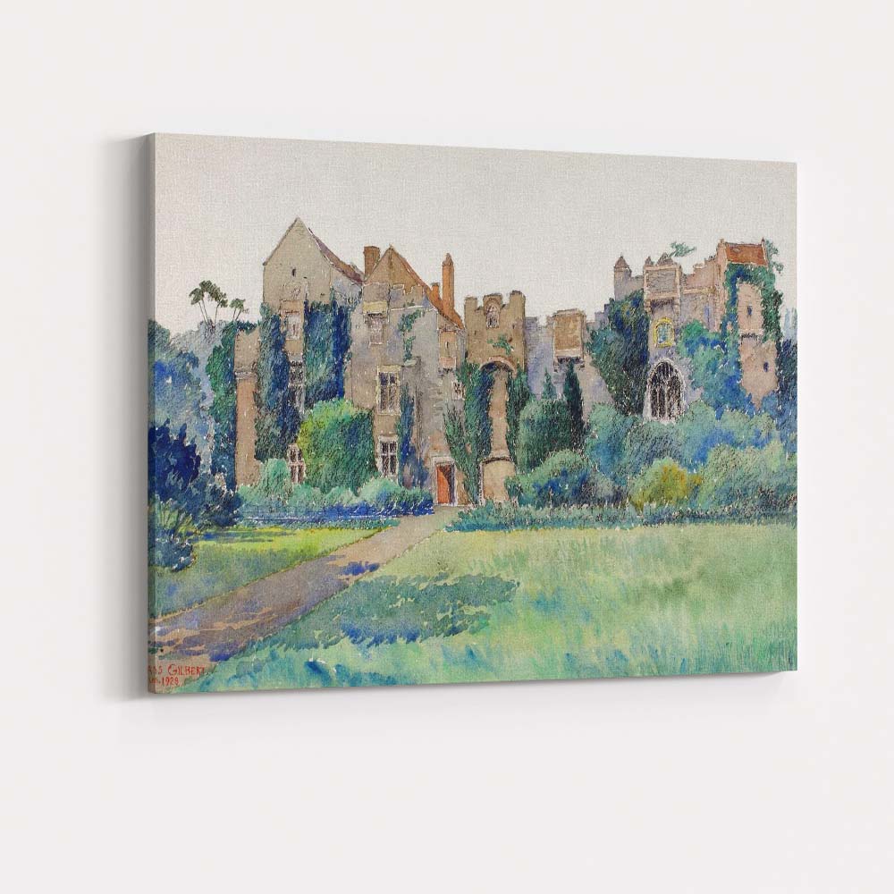 Historic Manor House Garden Estate Watercolour Architecture Canvas Wall Art Print Decor Picture Ready to Hang
