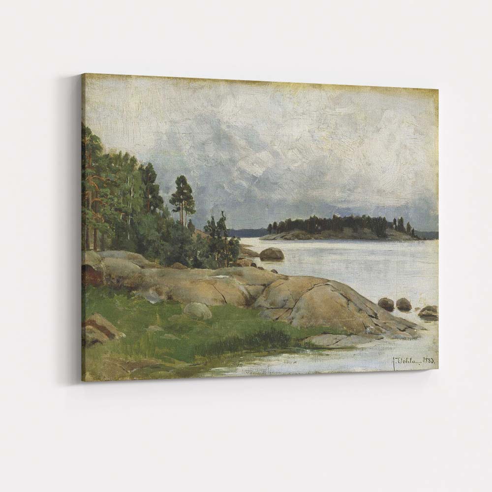 Rocky Lakeshore Pine Forest Nordic Landscape Painting Canvas Wall Art Print Decor Picture Ready to Hang
