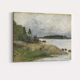 Rocky Lakeshore Pine Forest Nordic Landscape Painting Canvas Wall Art Print Decor Picture Ready to Hang