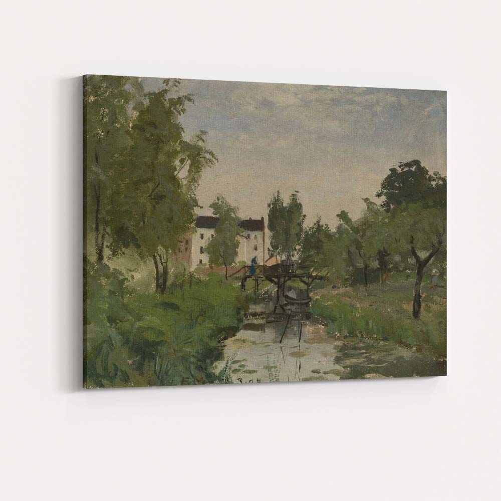 Rural Footbridge Woodland Stream Impressionist Village Scene Canvas Wall Art Print Decor Picture Ready to Hang