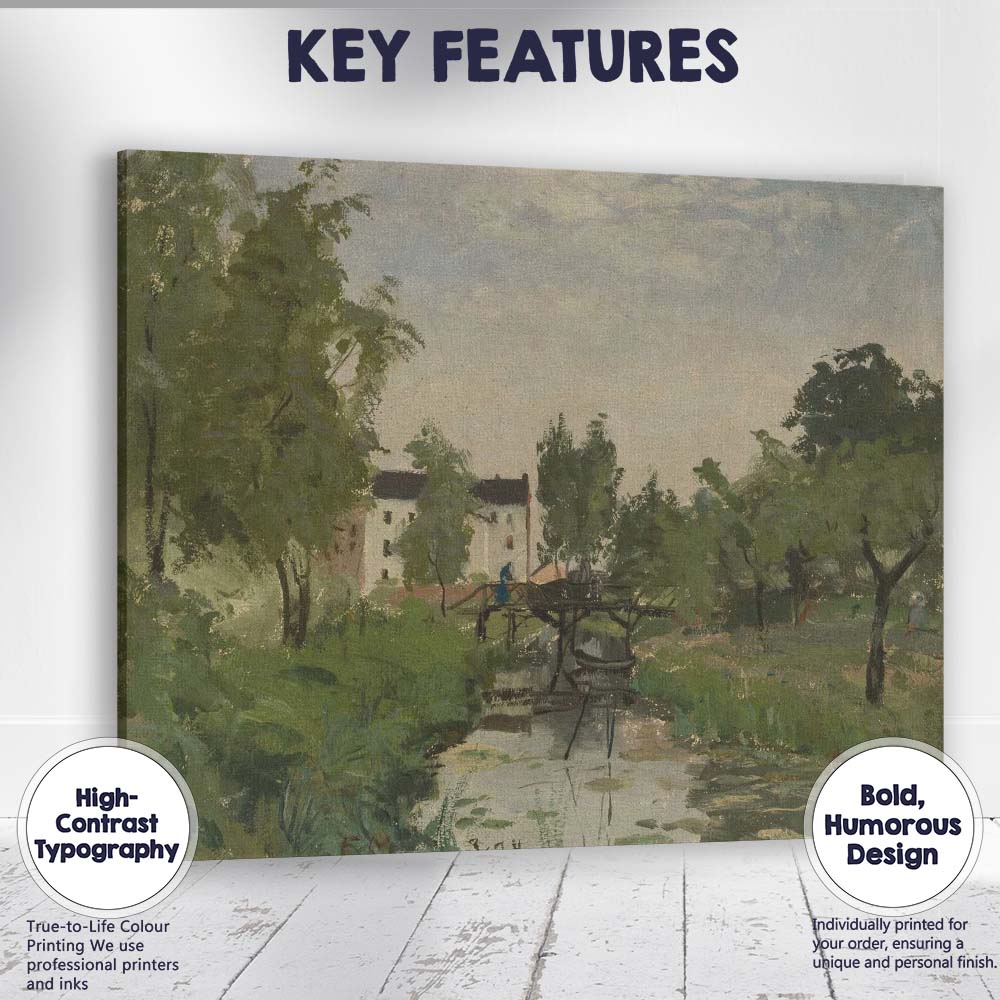 Rural Footbridge Woodland Stream Impressionist Village Scene Canvas Wall Art Print Decor Picture Ready to Hang