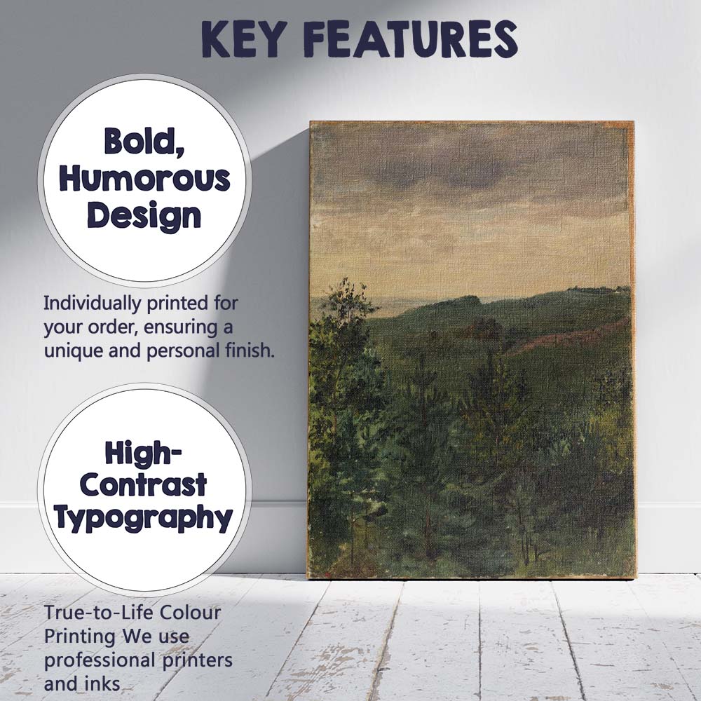 Misty Pine Forest Hillside Atmospheric Landscape Painting Canvas Wall Art Print Decor Picture Ready to Hang