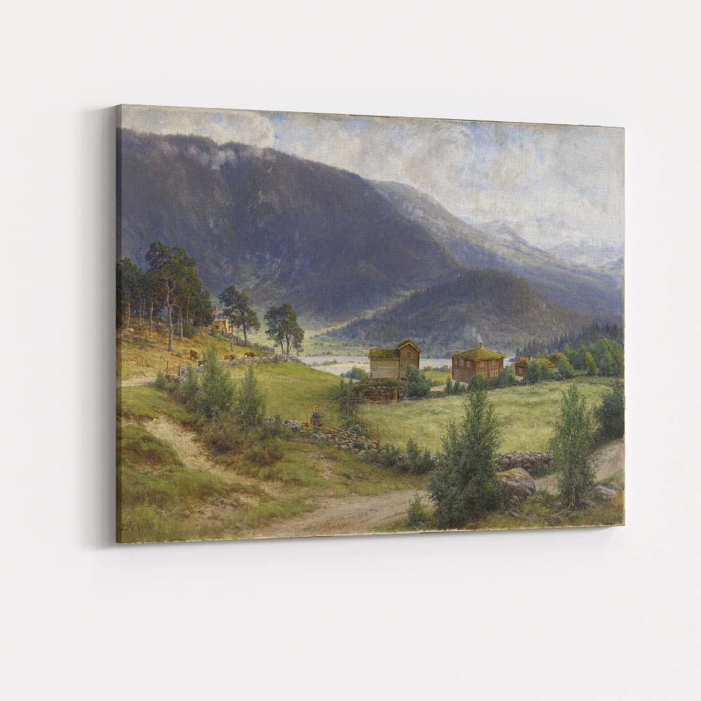 Mountain Valley Farmstead Nordic Countryside Landscape Canvas Wall Art Print Decor Picture Ready to Hang