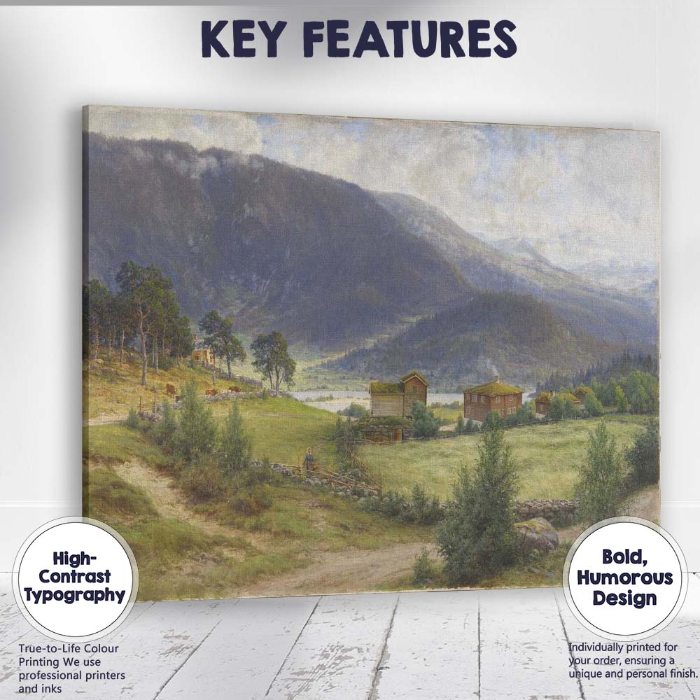 Mountain Valley Farmstead Nordic Countryside Landscape Canvas Wall Art Print Decor Picture Ready to Hang