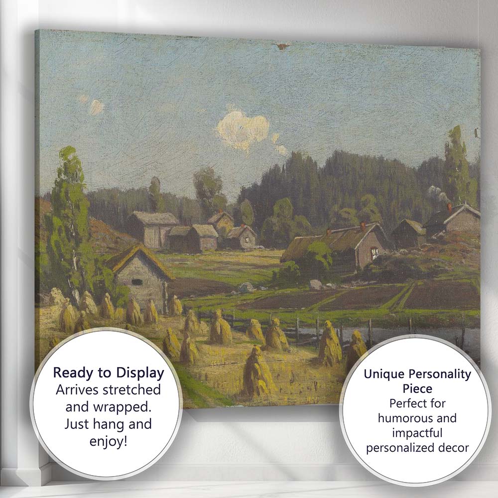 Harvest Haystacks Rural Village Farmland Landscape Canvas Wall Art Print Decor Picture Ready to Hang