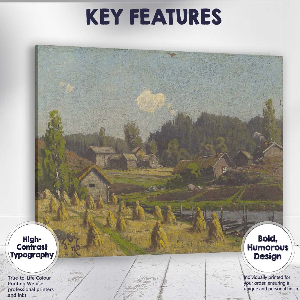 Harvest Haystacks Rural Village Farmland Landscape Canvas Wall Art Print Decor Picture Ready to Hang
