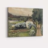 Elegant Garden Estate Riverside Path Watercolour Landscape Canvas Wall Art Print Decor Picture Ready to Hang