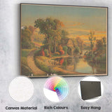 Golden Sunset Watermill Riverside Pastoral Landscape Canvas Wall Art Print Decor Picture Ready to Hang