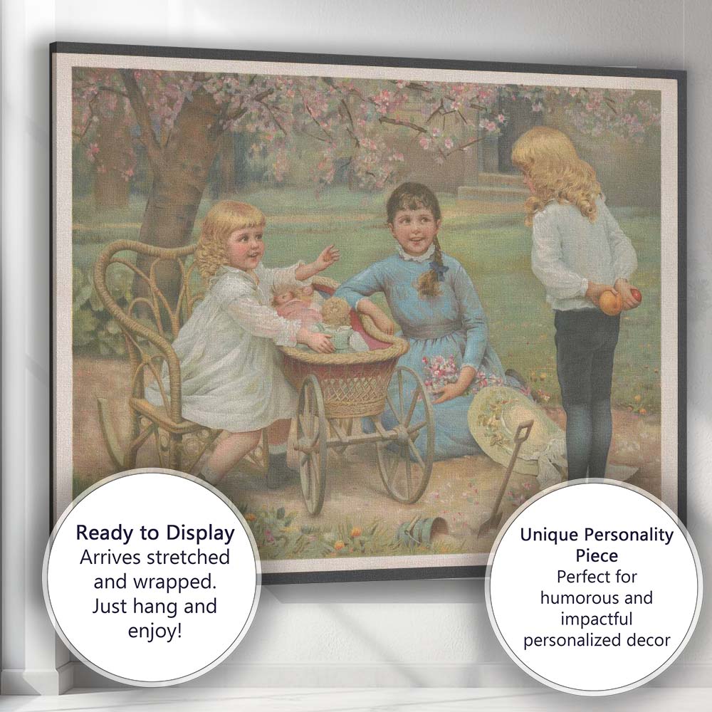 Victorian Children Blossom Garden Nursery Scene Canvas Wall Art Print Decor Picture Ready to Hang