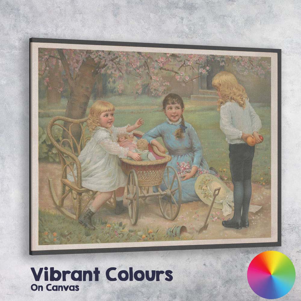 Victorian Children Blossom Garden Nursery Scene Canvas Wall Art Print Decor Picture Ready to Hang