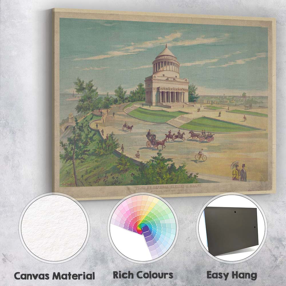 Historic Grant Memorial Riverside Drive Architectural Illustration Canvas Wall Art Print Decor Picture Ready to Hang