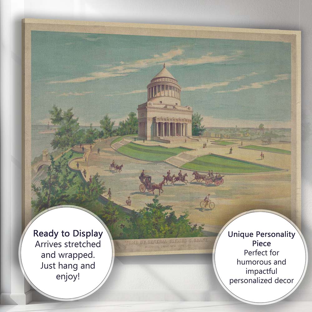 Historic Grant Memorial Riverside Drive Architectural Illustration Canvas Wall Art Print Decor Picture Ready to Hang
