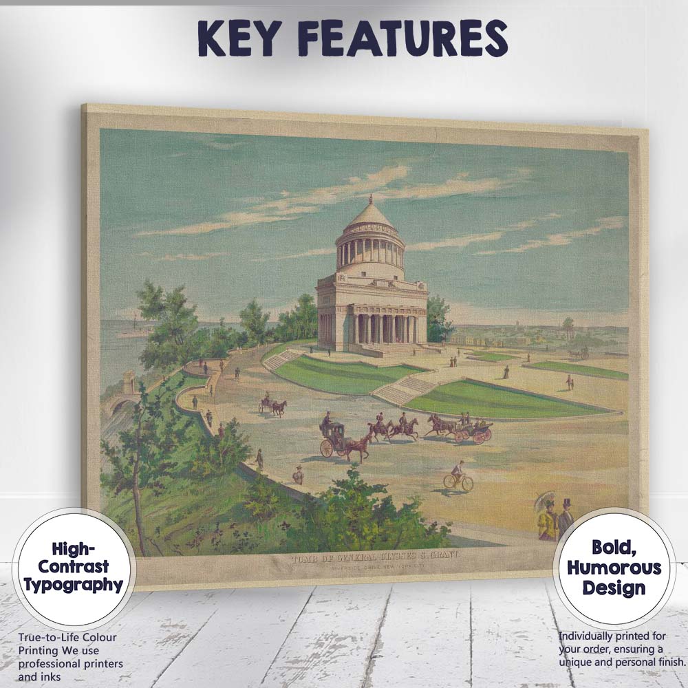 Historic Grant Memorial Riverside Drive Architectural Illustration Canvas Wall Art Print Decor Picture Ready to Hang