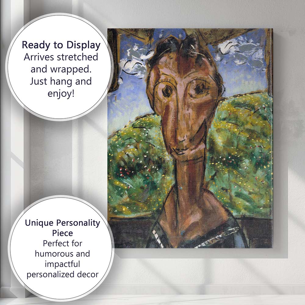 Expressionist Abstract Portrait Green Meadow Background Painting Canvas Wall Art Print Decor Picture Ready to Hang