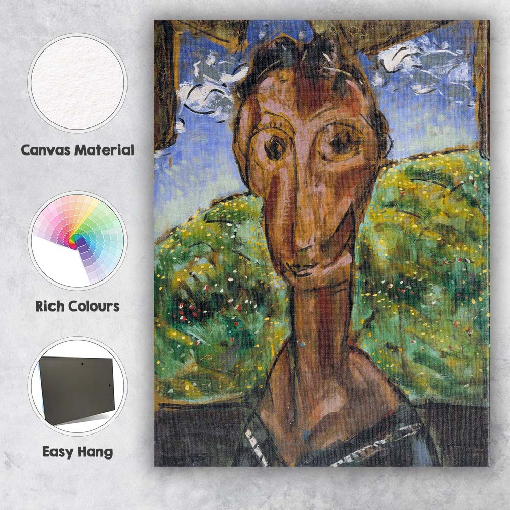 Expressionist Abstract Portrait Green Meadow Background Painting Canvas Wall Art Print Decor Picture Ready to Hang