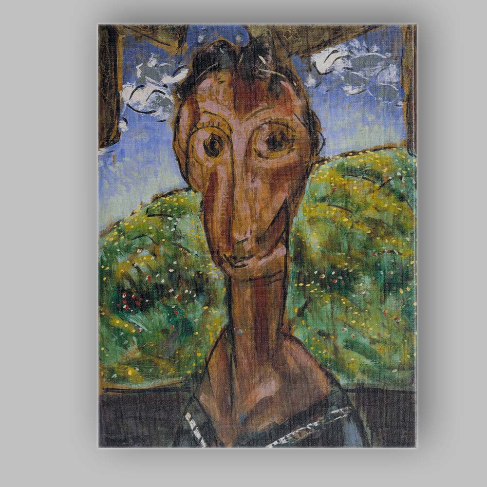 Expressionist Abstract Portrait Green Meadow Background Painting Canvas Wall Art Print Decor Picture Ready to Hang