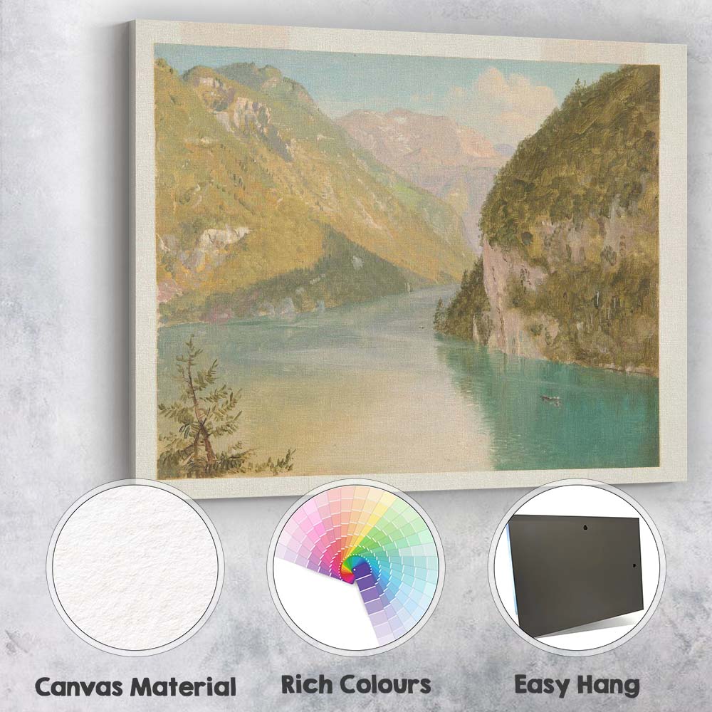 Alpine Lake Mountain Fjord Scenic Landscape Painting Canvas Wall Art Print Decor Picture Ready to Hang