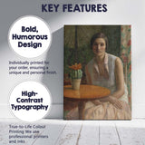 Elegant Seated Woman With Cactus Interior Portrait Painting Canvas Wall Art Print Decor Picture Ready to Hang