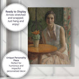 Elegant Seated Woman With Cactus Interior Portrait Painting Canvas Wall Art Print Decor Picture Ready to Hang