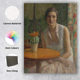 Elegant Seated Woman With Cactus Interior Portrait Painting Canvas Wall Art Print Decor Picture Ready to Hang