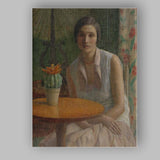 Elegant Seated Woman With Cactus Interior Portrait Painting Canvas Wall Art Print Decor Picture Ready to Hang