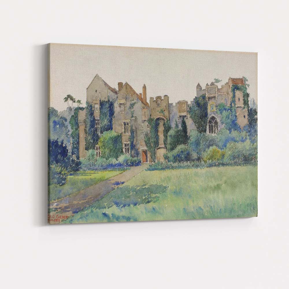 Historic Manor House Garden Watercolour Architectural Landscape Canvas Wall Art Print Decor Picture Ready to Hang