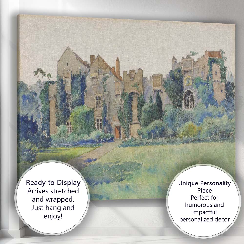 Historic Manor House Garden Watercolour Architectural Landscape Canvas Wall Art Print Decor Picture Ready to Hang