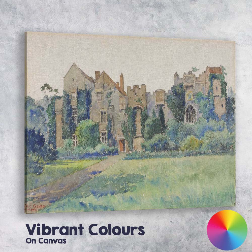 Historic Manor House Garden Watercolour Architectural Landscape Canvas Wall Art Print Decor Picture Ready to Hang