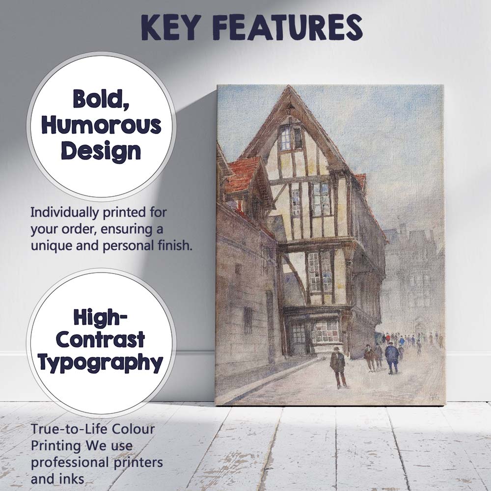 Old European Timber Framed Street Watercolour Cityscape Canvas Wall Art Print Decor Picture Ready to Hang