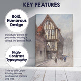 Old European Timber Framed Street Watercolour Cityscape Canvas Wall Art Print Decor Picture Ready to Hang