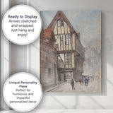 Old European Timber Framed Street Watercolour Cityscape Canvas Wall Art Print Decor Picture Ready to Hang