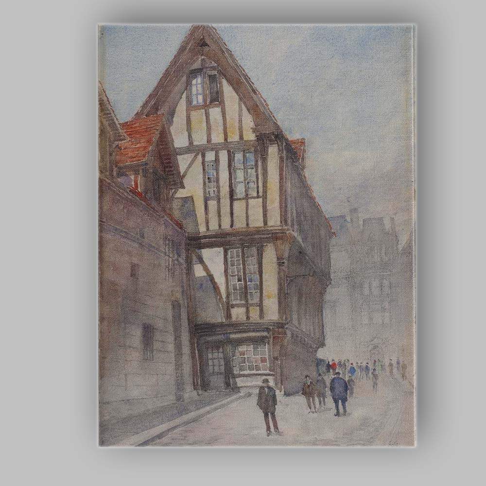 Old European Timber Framed Street Watercolour Cityscape Canvas Wall Art Print Decor Picture Ready to Hang