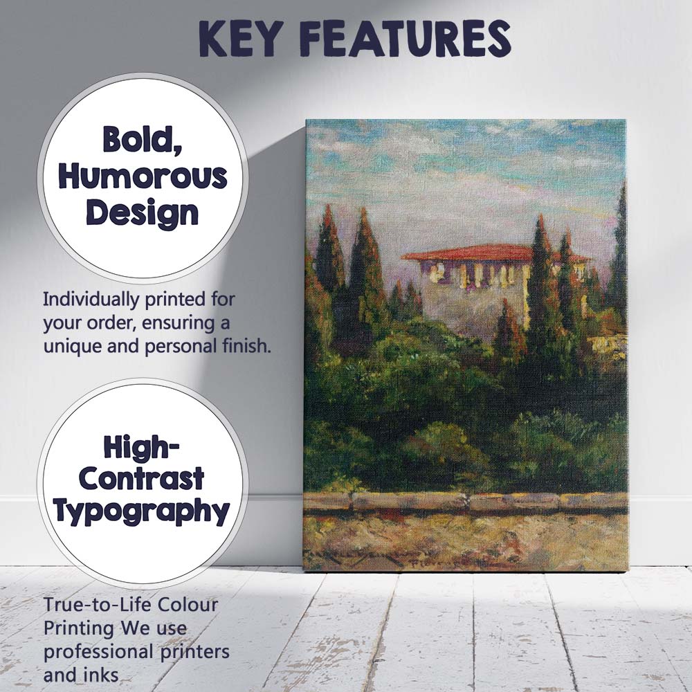 Mediterranean Villa Cypress Trees Impressionist Garden Painting Canvas Wall Art Print Decor Picture Ready to Hang