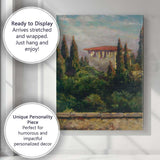 Mediterranean Villa Cypress Trees Impressionist Garden Painting Canvas Wall Art Print Decor Picture Ready to Hang