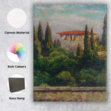 Mediterranean Villa Cypress Trees Impressionist Garden Painting Canvas Wall Art Print Decor Picture Ready to Hang