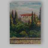 Mediterranean Villa Cypress Trees Impressionist Garden Painting Canvas Wall Art Print Decor Picture Ready to Hang