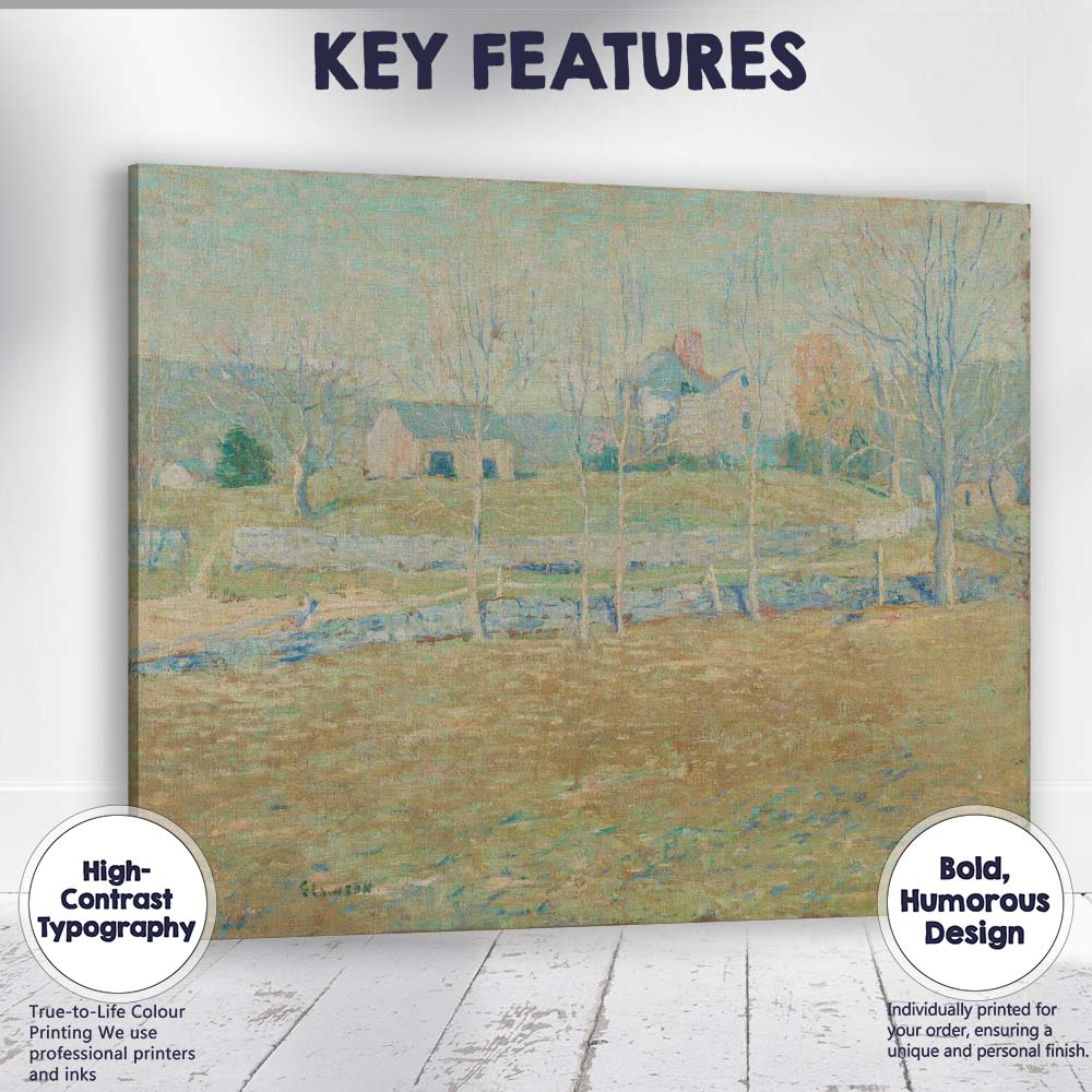 Pastel Countryside Farmhouse Stream Landscape Impressionist Painting Canvas Wall Art Print Decor Picture Ready to Hang