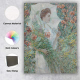 Elegant Woman With Parasol Wildflower Garden Impressionist Portrait Canvas Wall Art Print Decor Picture Ready to Hang