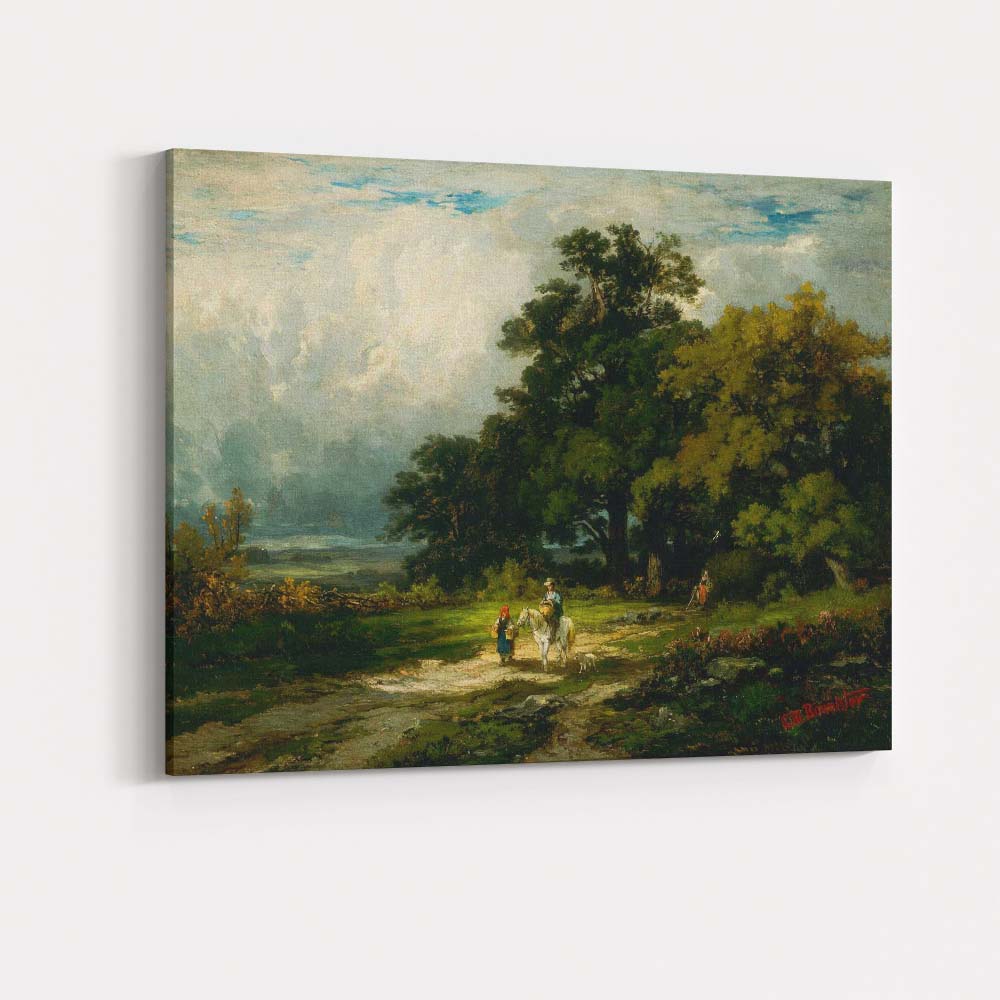 Woodland Path Rider And Child Pastoral Landscape Oil Painting Canvas Wall Art Print Decor Picture Ready to Hang
