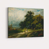 Woodland Path Rider And Child Pastoral Landscape Oil Painting Canvas Wall Art Print Decor Picture Ready to Hang