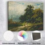 Woodland Path Rider And Child Pastoral Landscape Oil Painting Canvas Wall Art Print Decor Picture Ready to Hang