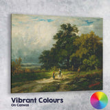 Woodland Path Rider And Child Pastoral Landscape Oil Painting Canvas Wall Art Print Decor Picture Ready to Hang
