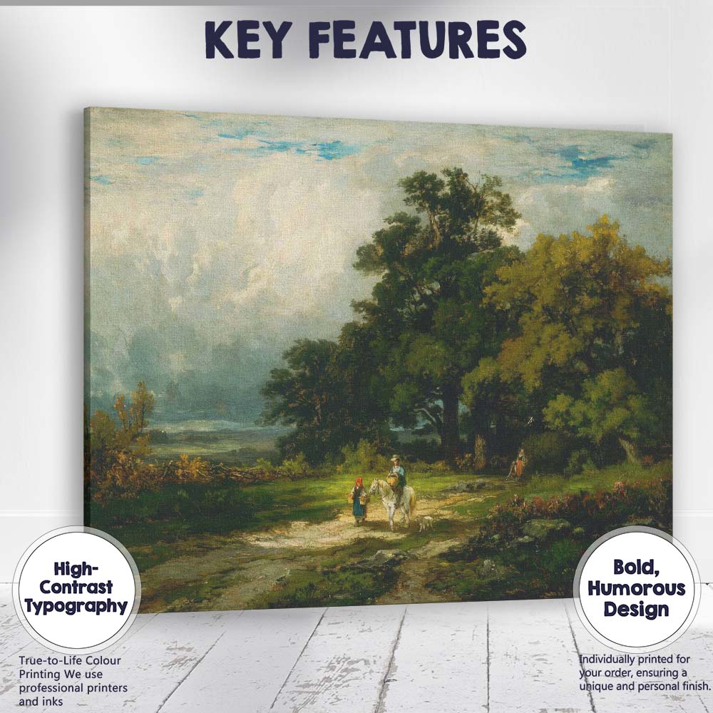 Woodland Path Rider And Child Pastoral Landscape Oil Painting Canvas Wall Art Print Decor Picture Ready to Hang