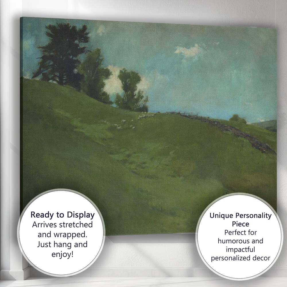 Rolling Green Meadow Hillside Atmospheric Landscape Painting Canvas Wall Art Print Decor Picture Ready to Hang